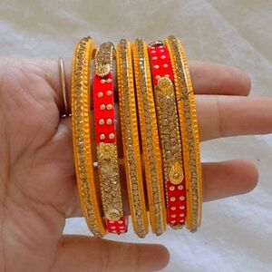 Brand new Gold and Red Indian Pakistani lakh festive Bangle Set
